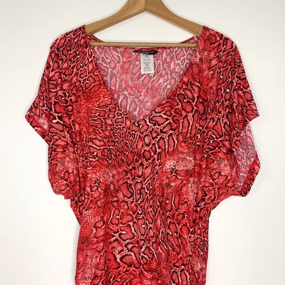 CARMEN MARC VALVO COUTURE Red Snakeskin Ruched Swim Cover Up Dress Sz XS - Picture 3 of 9